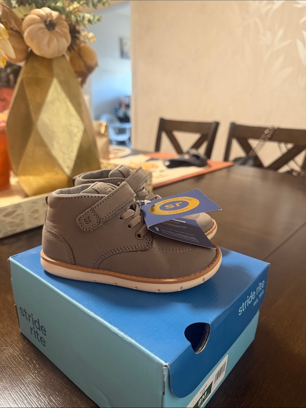 Stride Rite Toddler High-Top Sneakers in Gray with Tan Trim